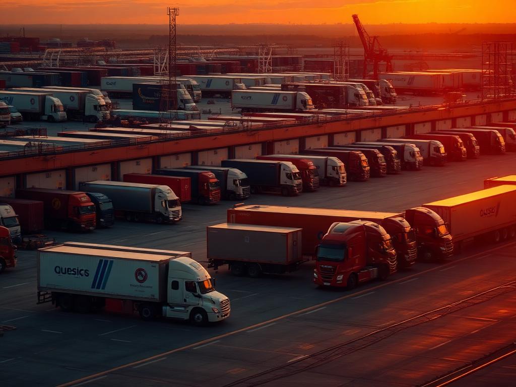 Industrial logistics yard at golden hour